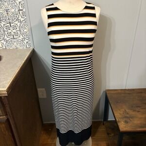 Loft Black White Rust Striped‎ Sleeveless Maxi Sundress (Small)